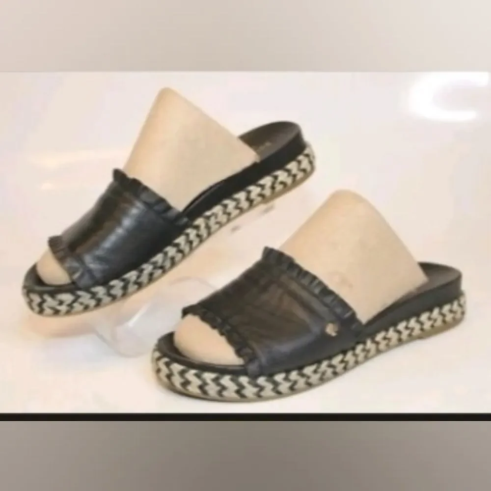 NEW Kate Spade Zahara Leather Slide Black Leather Espadrille Slides 6 M